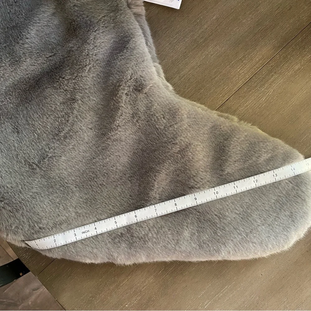 NWT Pottery Barn Faux Fur Christmas Stocking, Large, Nickel Gray